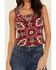 Image #3 - Idyllwind Women's Linmar Printed Button-Down Tank, Dark Red, hi-res