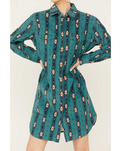 Image #3 - Wrangler Women's Southwestern Print Long Sleeve Mini Dress, Teal, hi-res