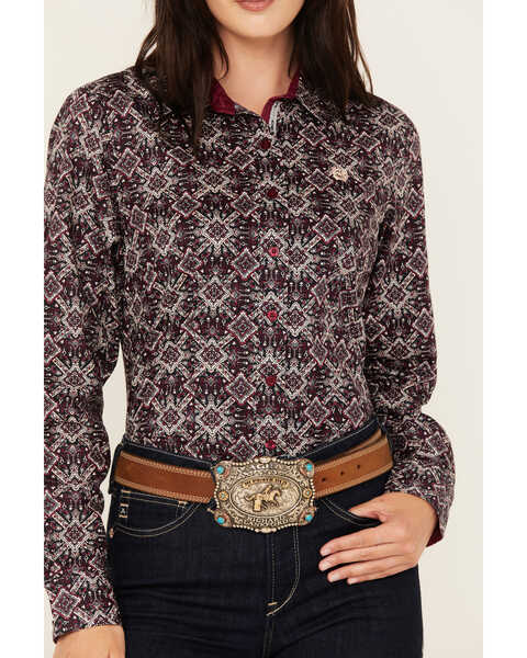 Image #3 - Cinch Women's Printed Long Sleeve Button Down Western Shirt, Purple, hi-res