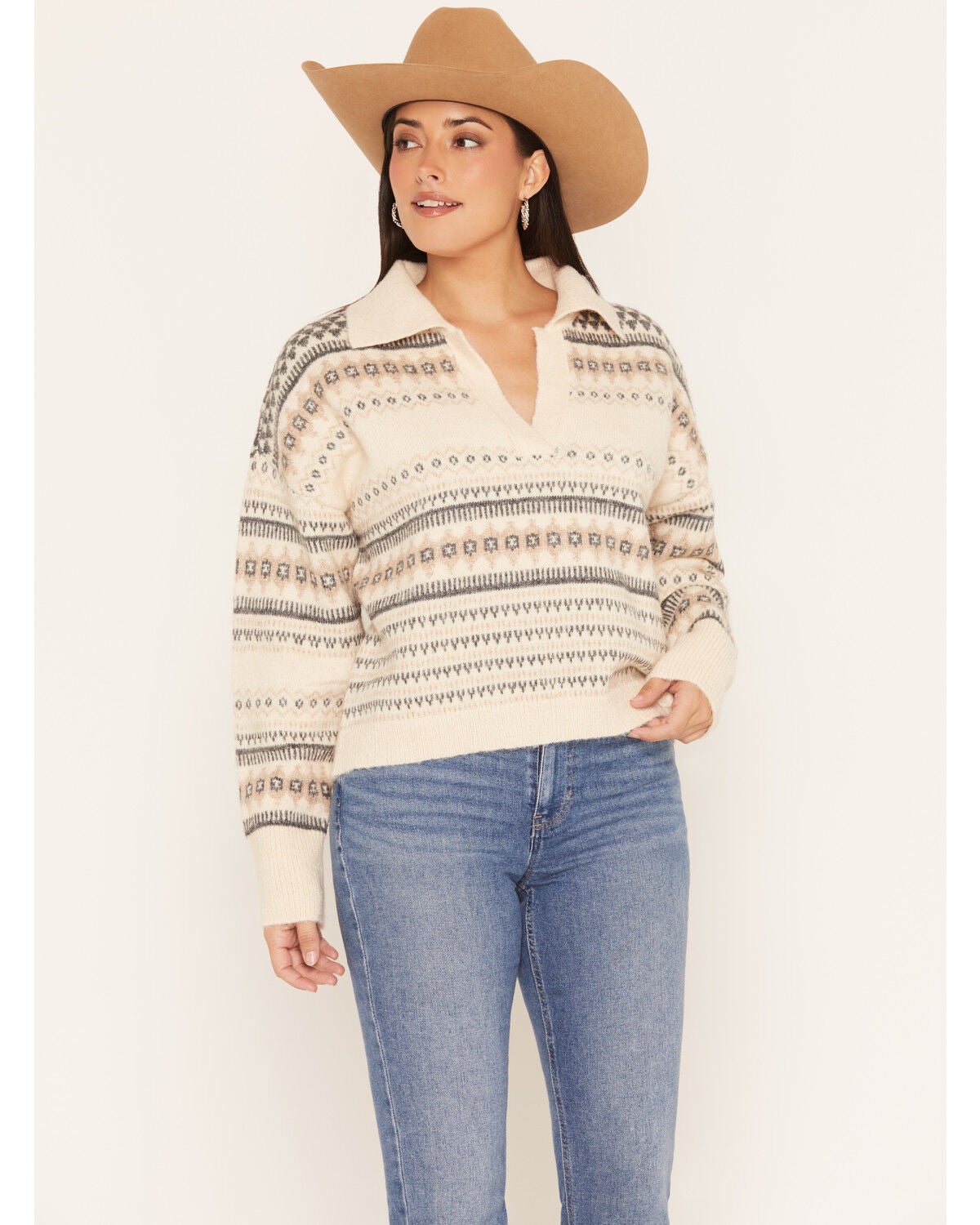 Image #1 - Revel Women's Southwestern Sweater, Off White, hi-res