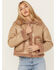 Image #1 - Cleo + Wolf Women's Reversible Sherpa Trimmed Moto Jacket , Taupe, hi-res