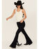 Image #1 - Idyllwind Women's Magnolia Dark Wash Outlaw High Rise Studded Fringe Super Stretch Flare Jeans, Dark Wash, hi-res