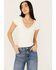 Image #1 - Shyanne Women's V Neck Short Sleeve Stretch Knit Top, Cream, hi-res