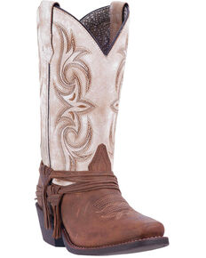 Laredo Women's Myra Ankle Fringe Western Boots - Square Toe, Sand, hi-res