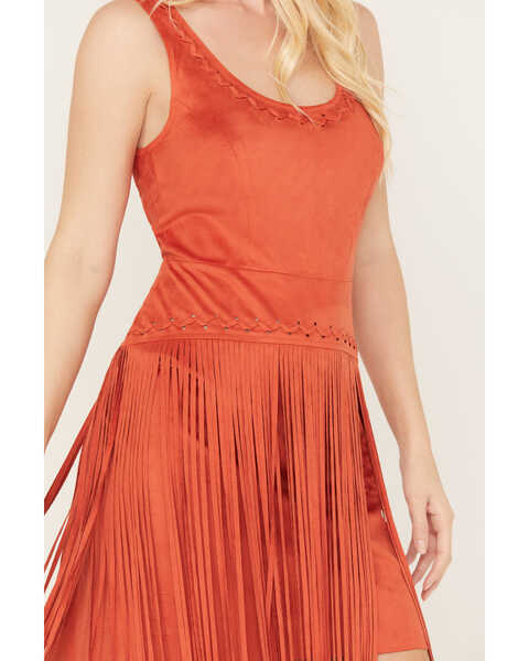 Image #3 - Idyllwind Women's Country Mannor Faux Suede Fringe Dress, Orange, hi-res