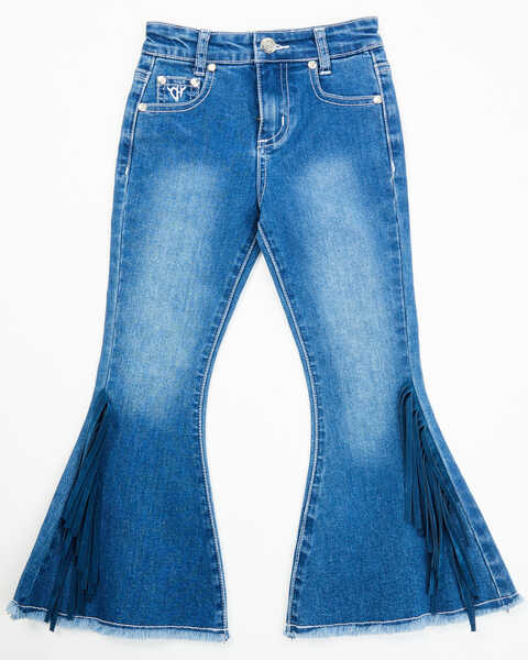 Cowgirl Hardware Toddler Girls' Fringe Bell Bottom Stretch Denim Jeans , Blue, hi-res