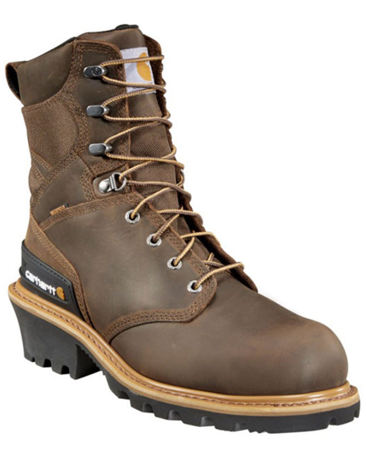 Carhartt 8" Crazy Horse Brown Waterproof Insulated Logger Boot - Composite Toe, Crazyhorse, hi-res