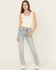 Image #3 - Rock & Roll Denim Women's Light Wash Mid Rise Two Toned Modest Bootcut Stretch Denim Jeans, Light Wash, hi-res
