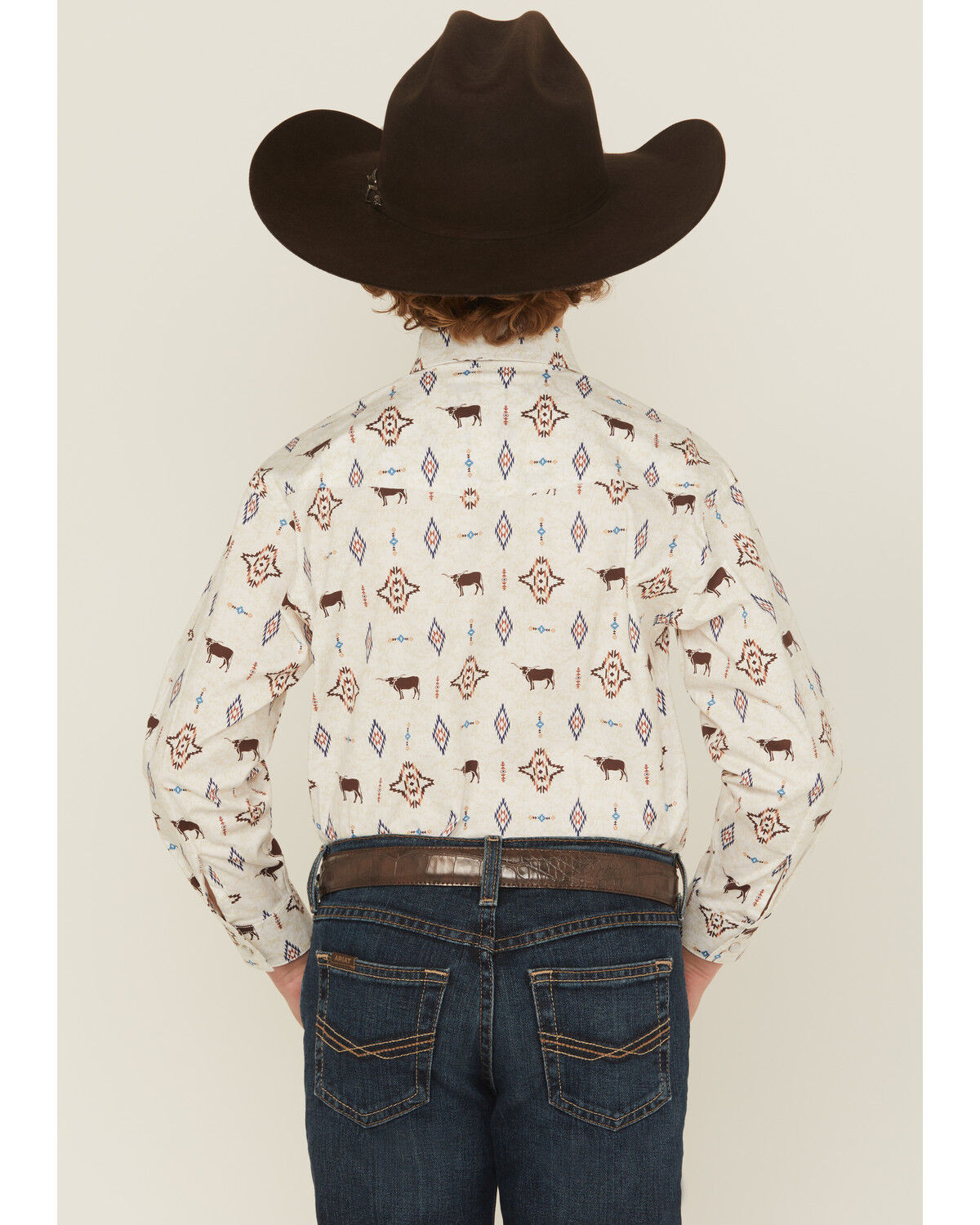 Image #4 - Panhandle Slim Boys' Novelty Steerhead Long Sleeve Snap Stretch Western Shirt, White, hi-res