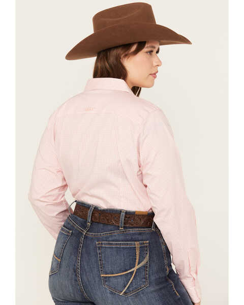 Image #4 - Ariat Women's Rose Gingham Print Long Sleeve Button Down Kirby Stretch Shirt - Plus, Rose, hi-res