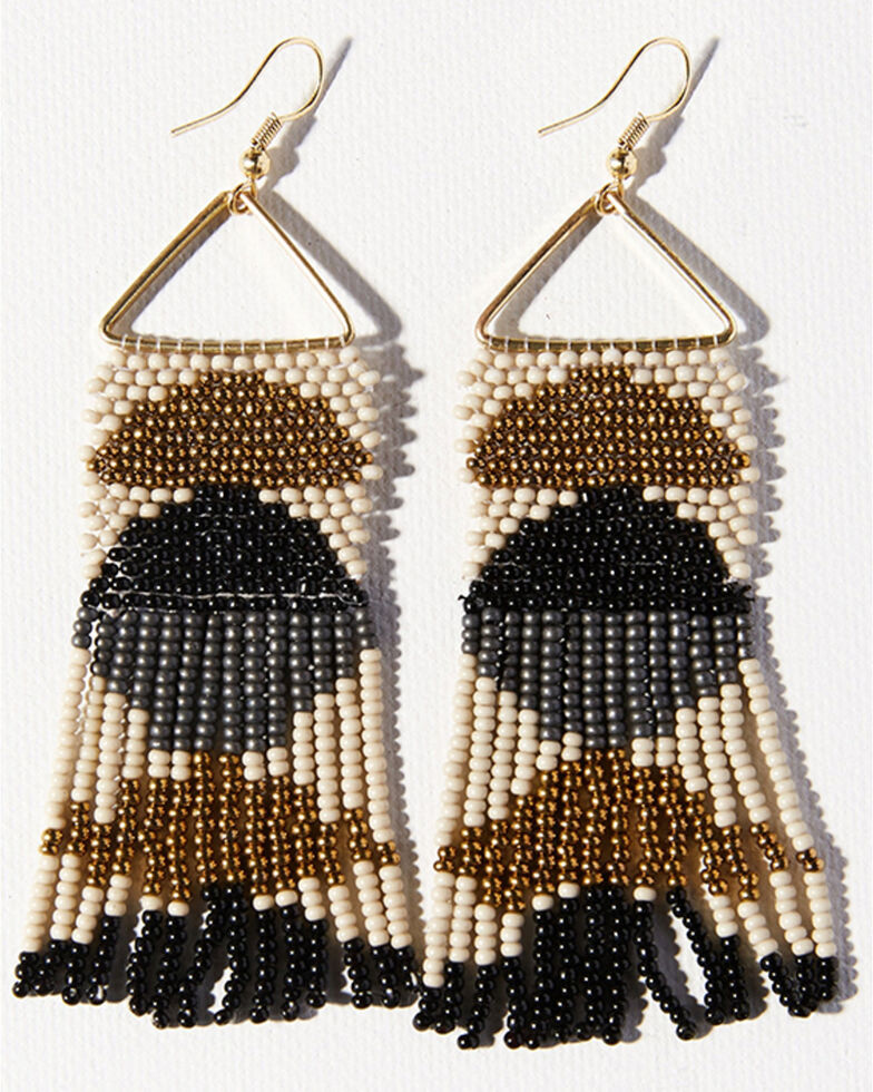 Ink + Alloy Women's Black Gold Half Circle Triangle Earrings, Black, hi-res