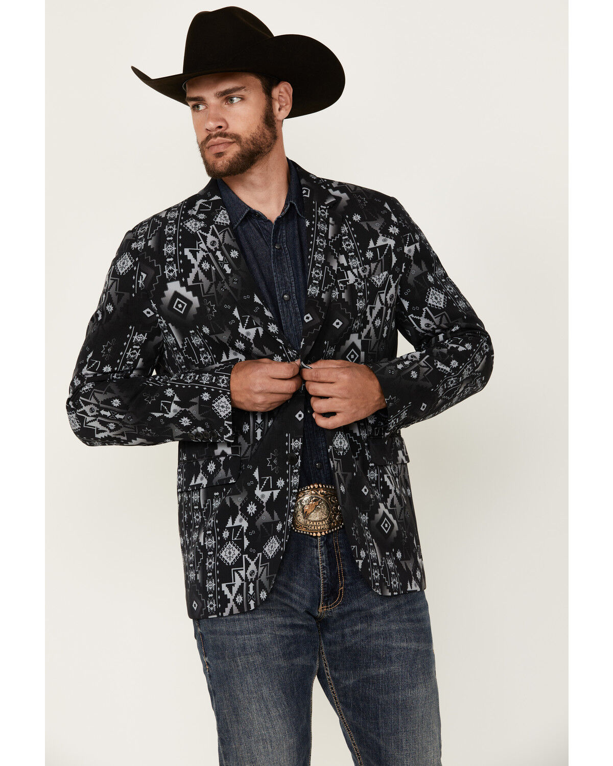 Image #1 - Rock & Roll Denim Men's Southwestern Print Sportcoat, Black, hi-res