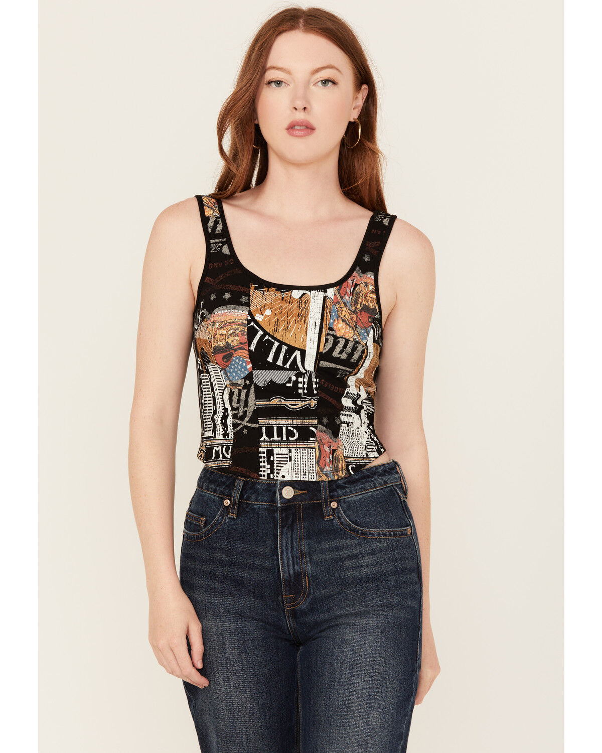 Image #1 - Originality Women's Guitar Print Graphic Cropped Tank Top, Black, hi-res