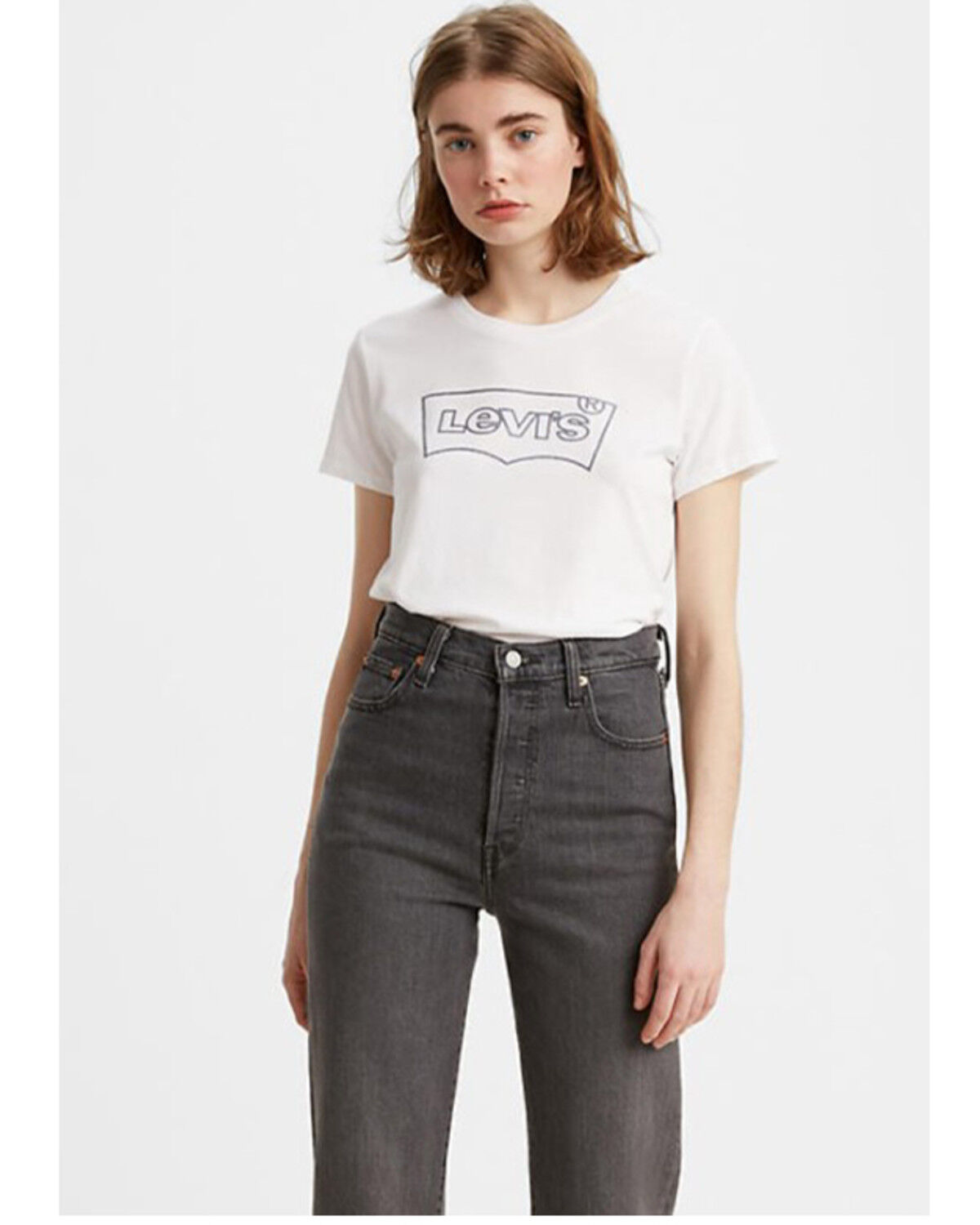 Image #1 - Levi's Women's White Outline Batwing Logo Graphic Tee, White, hi-res