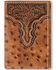 Ariat Men's Tri-Fold Ostrich Print Floral Embossed Wallet , Brown, hi-res