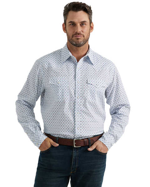 Wrangler 20X Men's Geo Print Long Sleeve Snap Stretch Western Shirt - Tall, White, hi-res