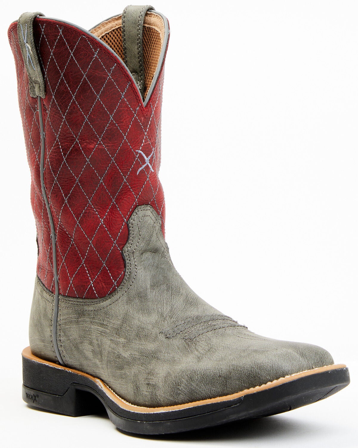 Twisted x Men's Tech x Grey \u0026 Red Performance Full-Grain Western Boot