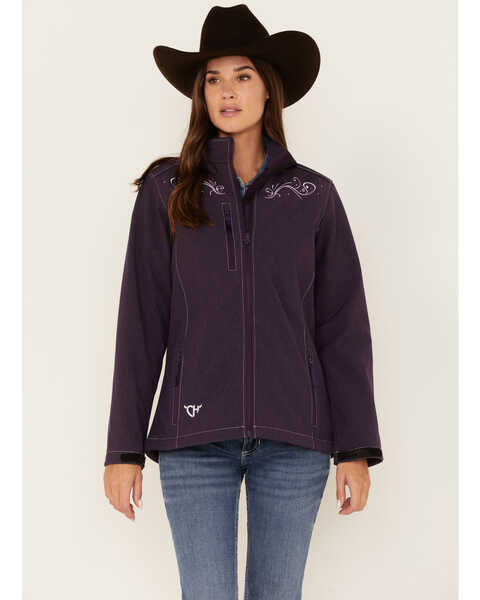 Cowgirl Hardware Women's Filigree Embroidered Emblem Softshell Jacket, Purple, hi-res