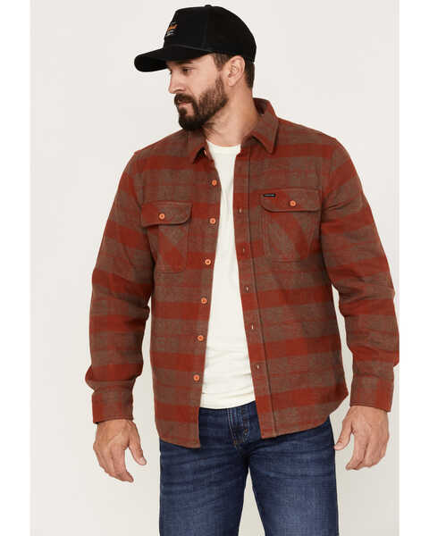 Brixton Men's Bowery Long Sleeve Button-Down Flannel Shirt, Rust Copper, hi-res