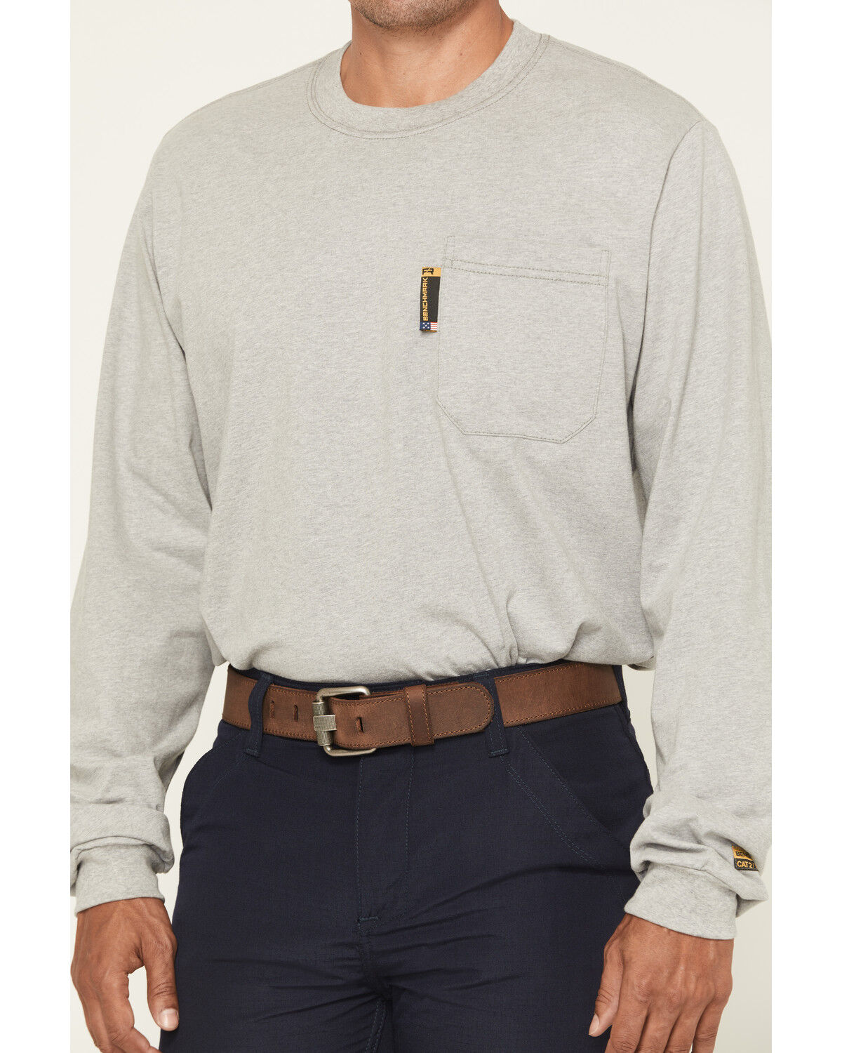 Image #4 - Benchmark FR Men's FR Houston Refining Long Sleeve Graphic Work T-Shirt, Light Grey, hi-res