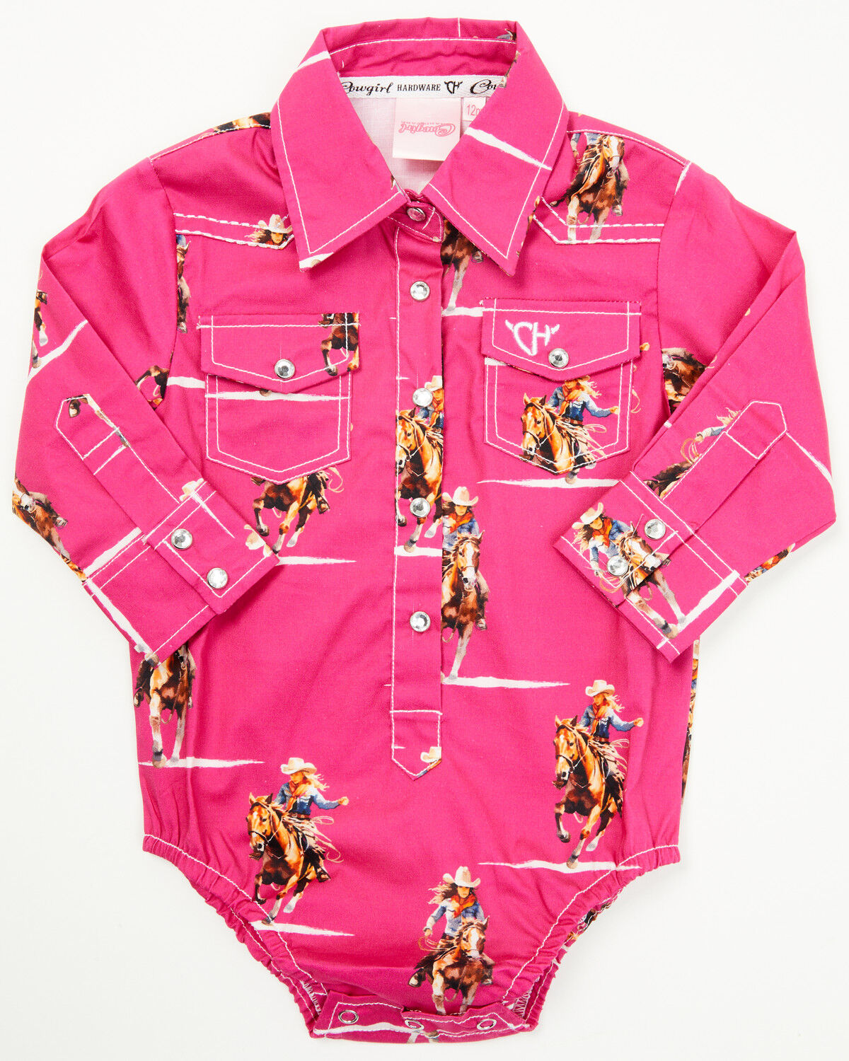 Image #1 - Cowgirl Hardware Infant Girls' Cowgirl Print Long Sleeve Snap Onesie, Pink, hi-res