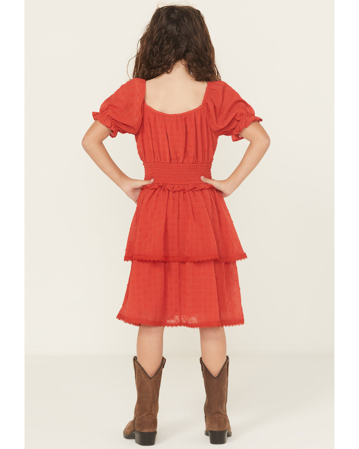 Image #4 - Ash & Violet Girls' Chiffon Dot Short Sleeve Mini Dress, Red, hi-res