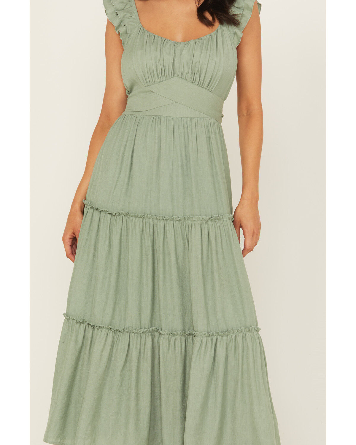 Image #3 - Ash & Violet Women's Flutter Sleeve Midi Dress, Sage, hi-res