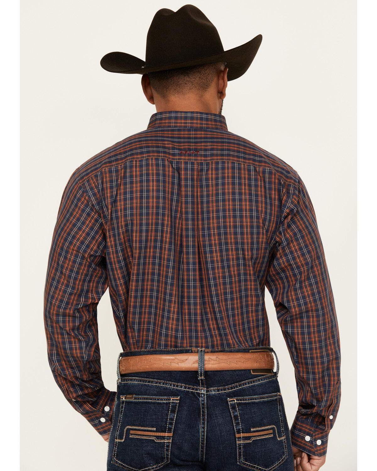 Image #4 - Ariat Men's Iker Plaid Print Long Sleeve Button-Down Western Shirt - Big, Navy, hi-res
