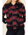 Powder River Outfitters Women's Red & Navy Plaid Button-Front Wool Sherpa Coat , Red, hi-res