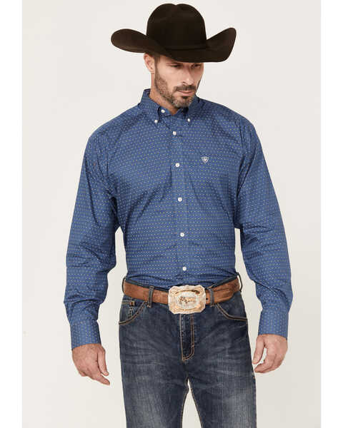 Ariat Men's Wrinkle Free Eaden Classic Fit Long Sleeve Button Down Western Shirt, Blue, hi-res