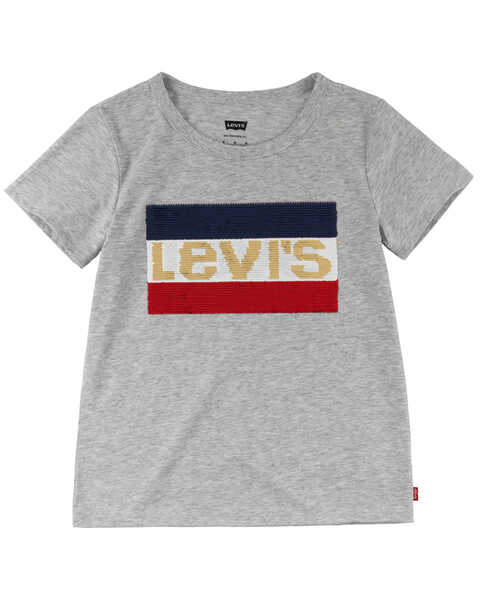 Image #1 - Levi's Girls' Sequin Logo Patch Short Sleeve Tee , Grey, hi-res