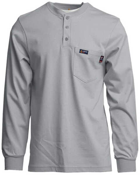 Lapco Men's FR Long Sleeve Button-Down Henley Work Shirt - Big & Tall, Grey, hi-res