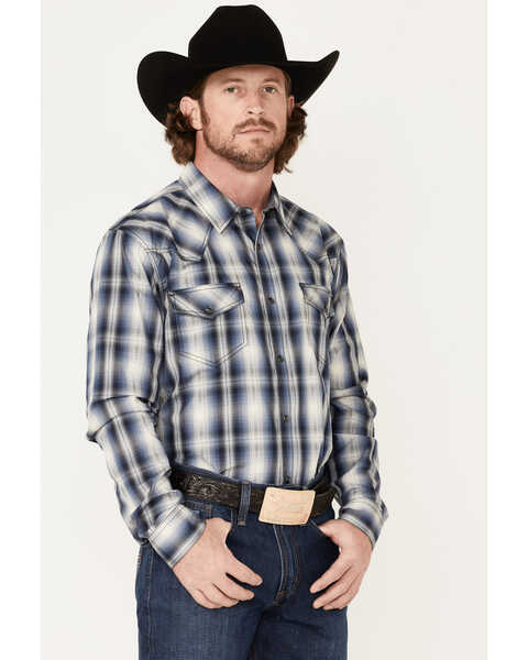 Image #2 - Cody James Men's Trailblazer Plaid Print Long Sleeve Pearl Snap Western Shirt , Blue, hi-res