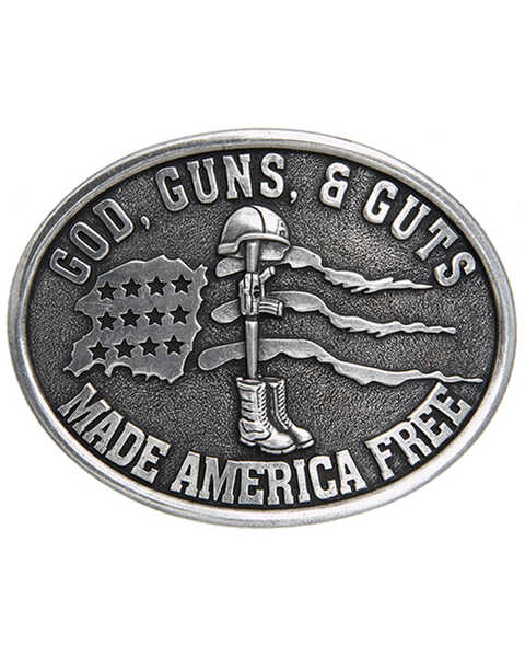 Image #1 - Cody James Men's God, Guns, & Guts Made America Free Buckle, Silver, hi-res
