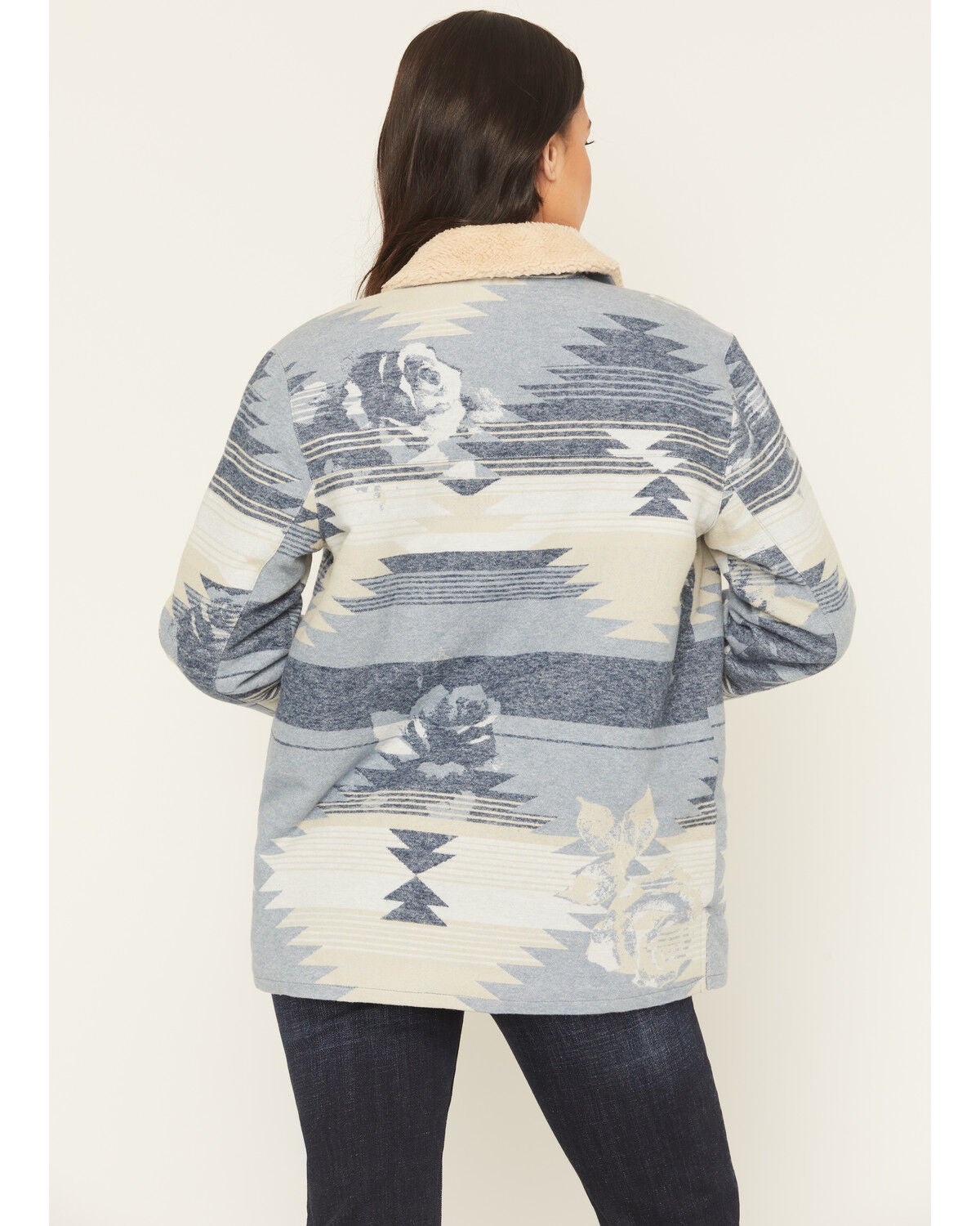 Image #4 - Idyllwind Women's Bluerose Southwestern Floral Print Sherpa Lined Jacket, Light Blue, hi-res