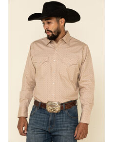 Ely Walker Men's Khaki Small Geo Print Long Sleeve Western Shirt , Beige/khaki, hi-res
