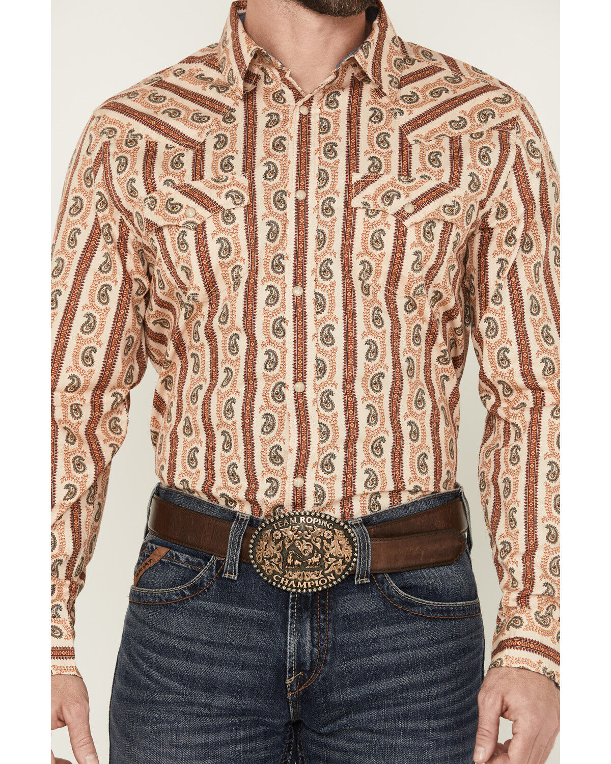 Image #3 - Cody James Men's Stillwell Paisley Print Long Sleeve Snap Western Shirt, Tan, hi-res