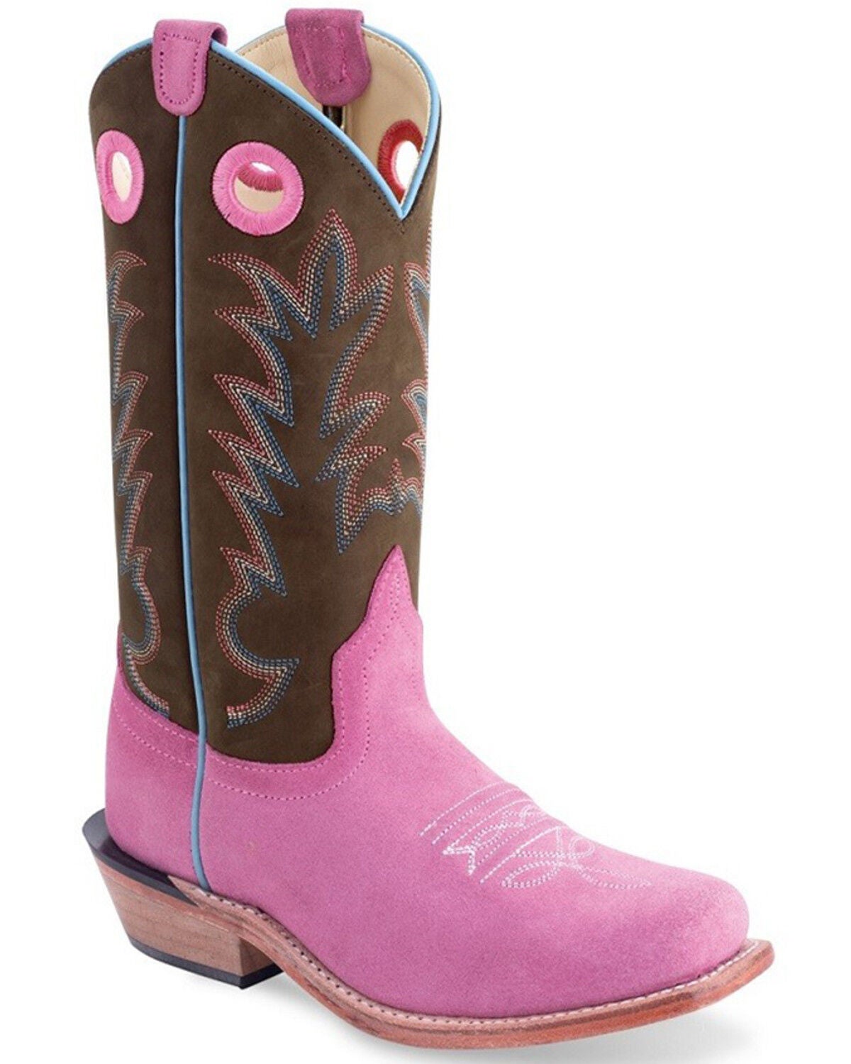 Image #1 - Old West Girls' Suede Western Boots - Square Toe, Light Pink, hi-res