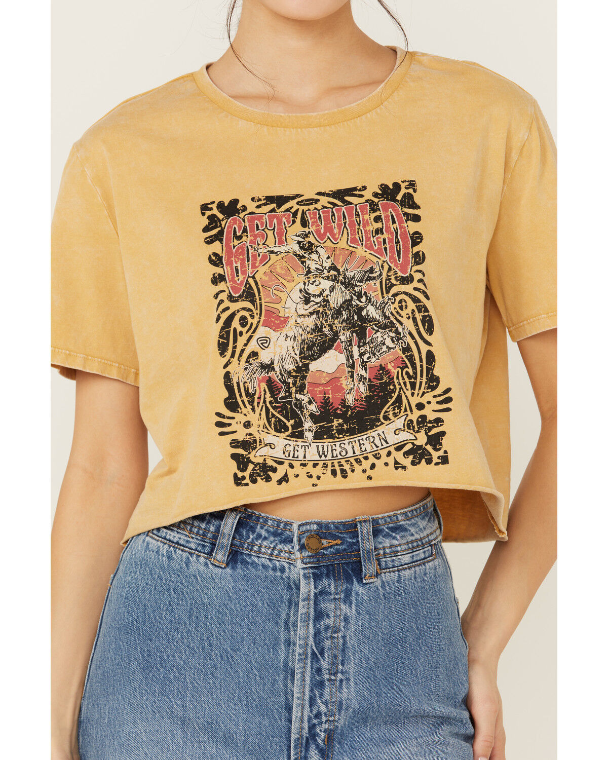 Image #3 - Rock 7 Roll Denim Women's Get Wild Short Sleeve Graphic Tee, Mustard, hi-res