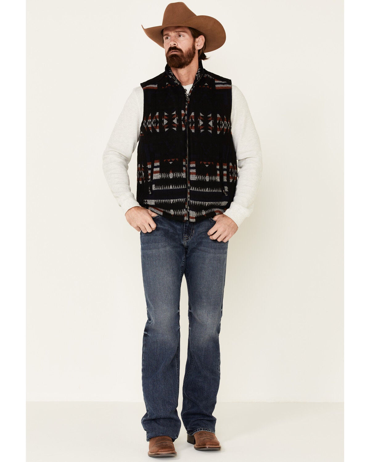 Image #1 - Cripple Creek Men's Black Navajo Blanket Wool Melton Vest , , hi-res