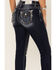 Miss Me Women's Star Satin Embroidered Border Flap Pocket Bootcut Jeans, Blue, hi-res