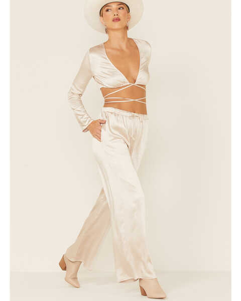 Image #2 - The Now Women's Lily Wrap Long Sleeve Crop Top , Cream, hi-res
