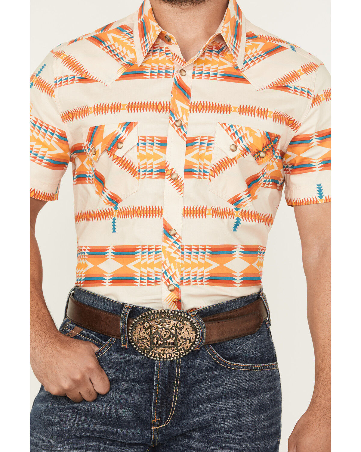 Image #3 - Rock & Roll Denim Men's  Southwestern Print Short Sleeve Snap Stretch Western Shirt, Multi, hi-res