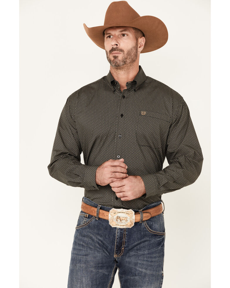 Cinch Men's Black Stretch Geo Print Long Sleeve Button-Down Western Shirt , Black, hi-res