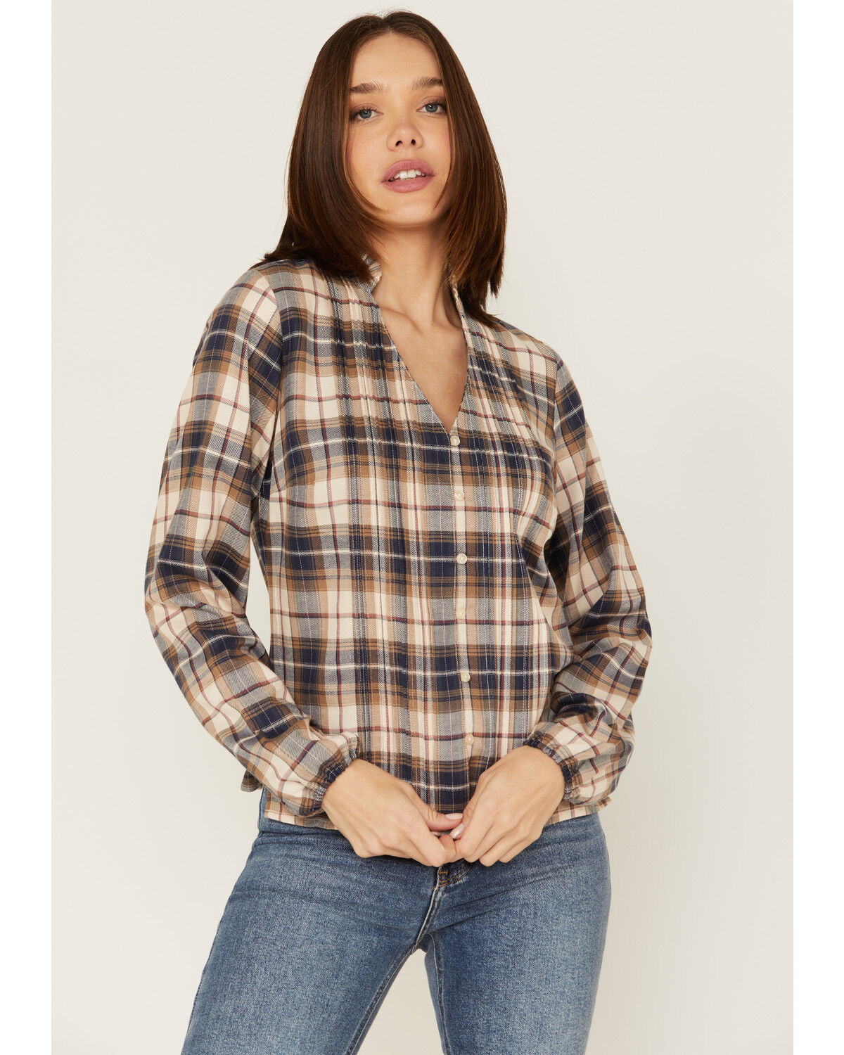 Image #1 - Cleo + Wolf Women's Plaid Print Blouse, Blush, hi-res