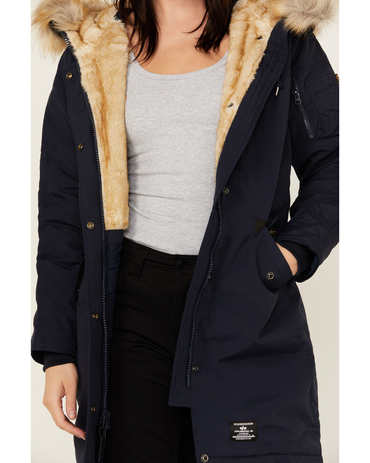 Image #3 - Alpha Industries Women's Elyse Gen II Hooded Parka, Navy, hi-res
