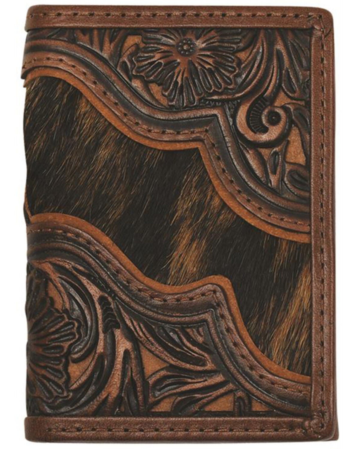 Image #1 - Justin Men's Floral Tooled Trifold Wallet, Brown, hi-res