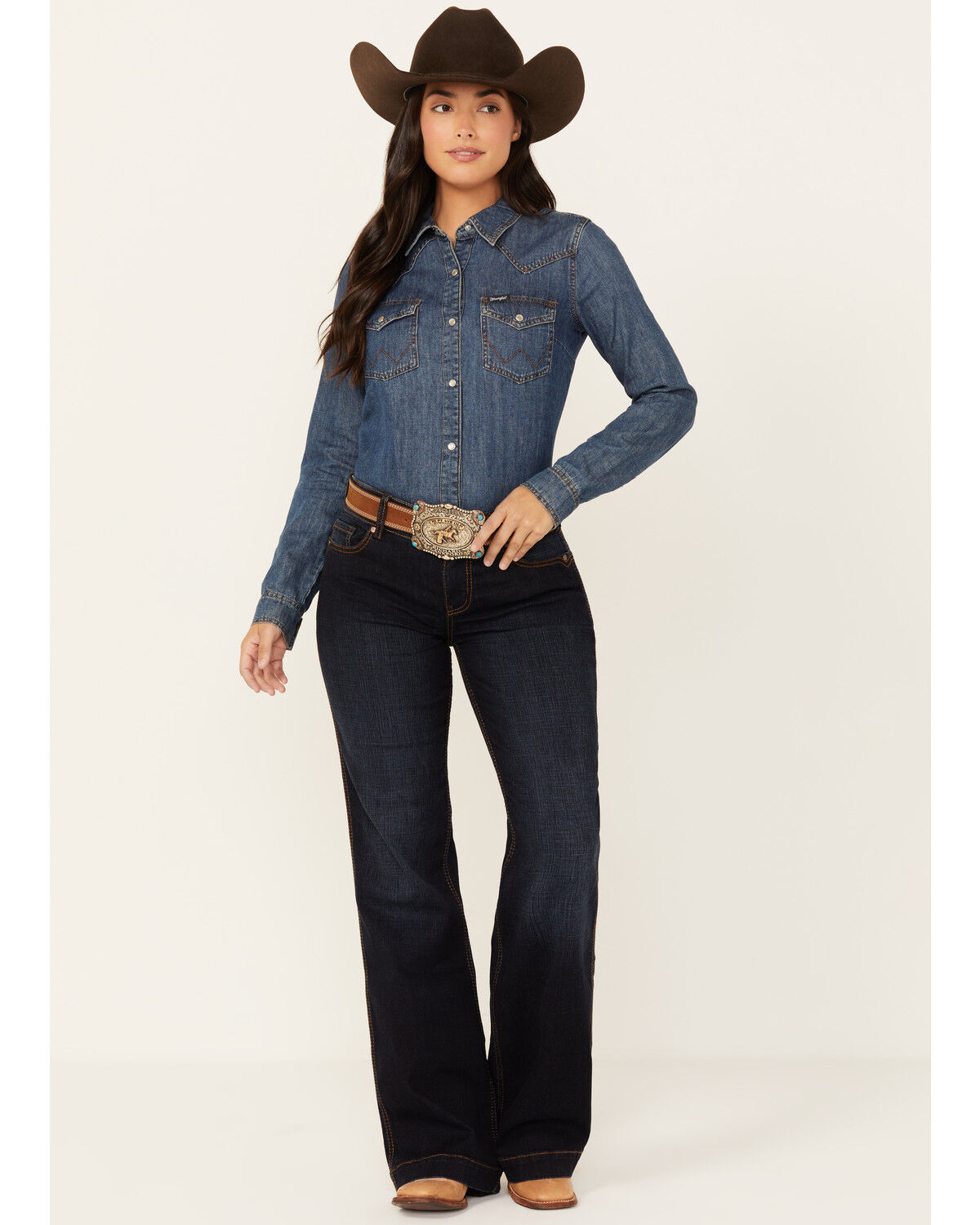 Image #1 - Shyanne Women's Pocatello Dakota Dark Wash Mid Rise Trouser Riding Jeans, Dark Wash, hi-res