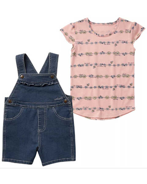 Carhartt Toddler Girls' Denim Shortalls & Daisy Print Tee Set - 2-piece, Pink, hi-res