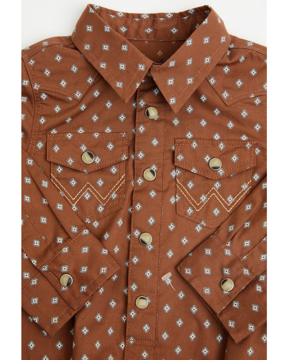 Image #2 - Wrangler Infant Boys' Boot Barn Exclusive Geo Print Long Sleeve Snap Onesie, Brown, hi-res